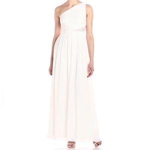 NWT Aidan Mattox Lace Peekaboo One Shoulder Chiffon Ivory Maxi Dress Size 0